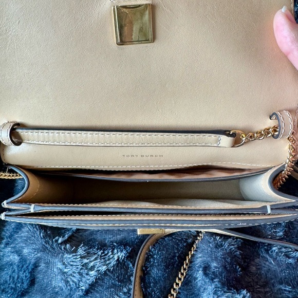 Tory Burch T Monogram Raffia Gold Chain purse Natural - Picture 9 of 12